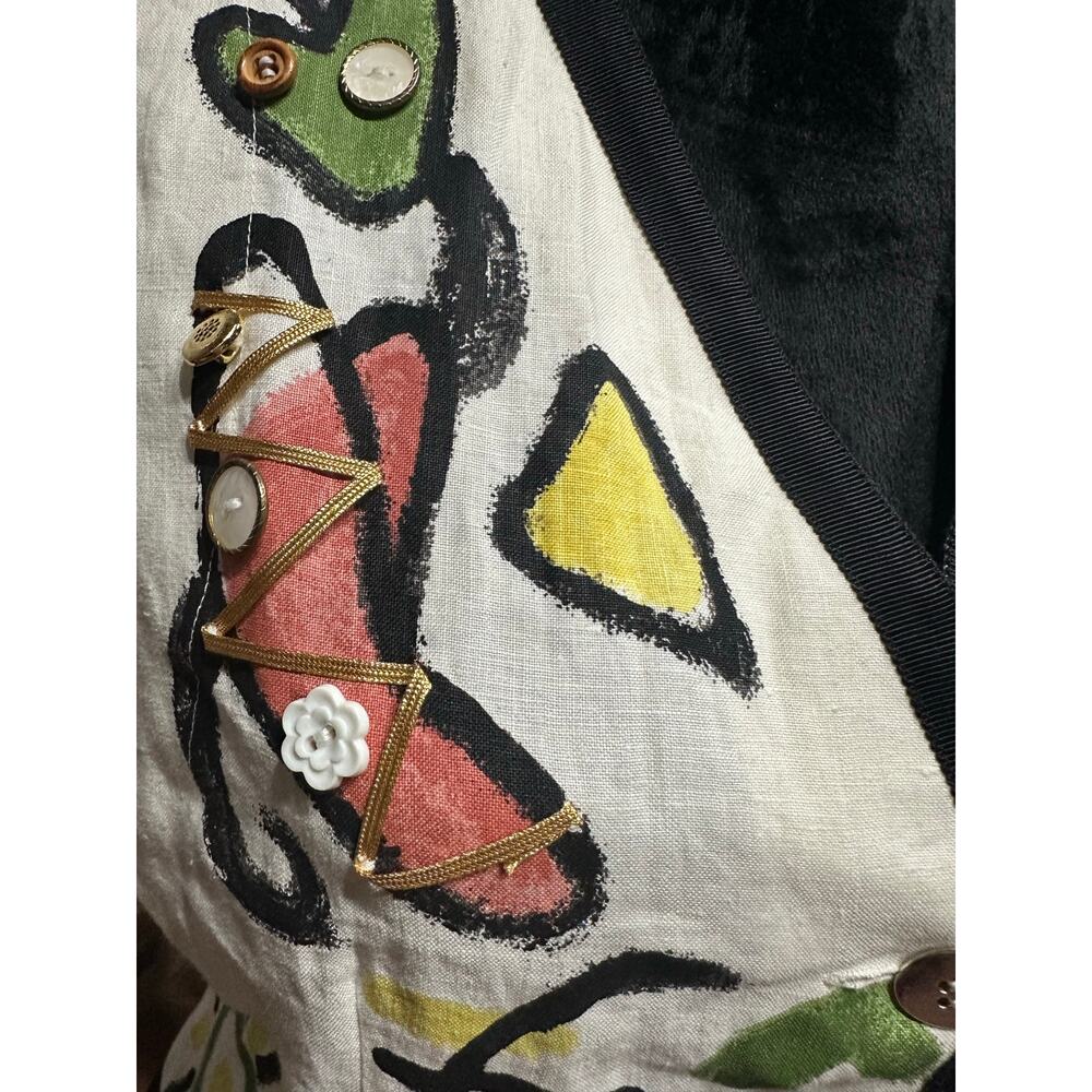 Vintage Whittall & Shon Women’s Vest button up Tye Back Abstract Art to wear M - Picture 6 of 11